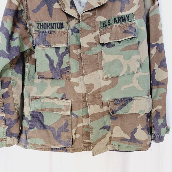 US Army 80s Woodland Camo Combat Jacket 1st CAVALRY Hell on Wheels THORNTON M/S - Picture 3 of 12